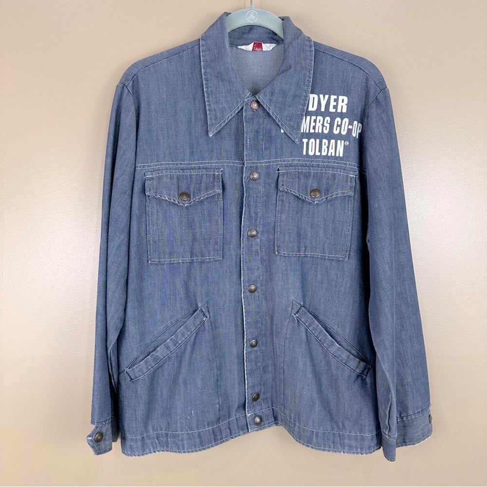 Swingster Vintage Farmers Co-op Tolban Blue Denim Snap Shirt Jacket Shacket L